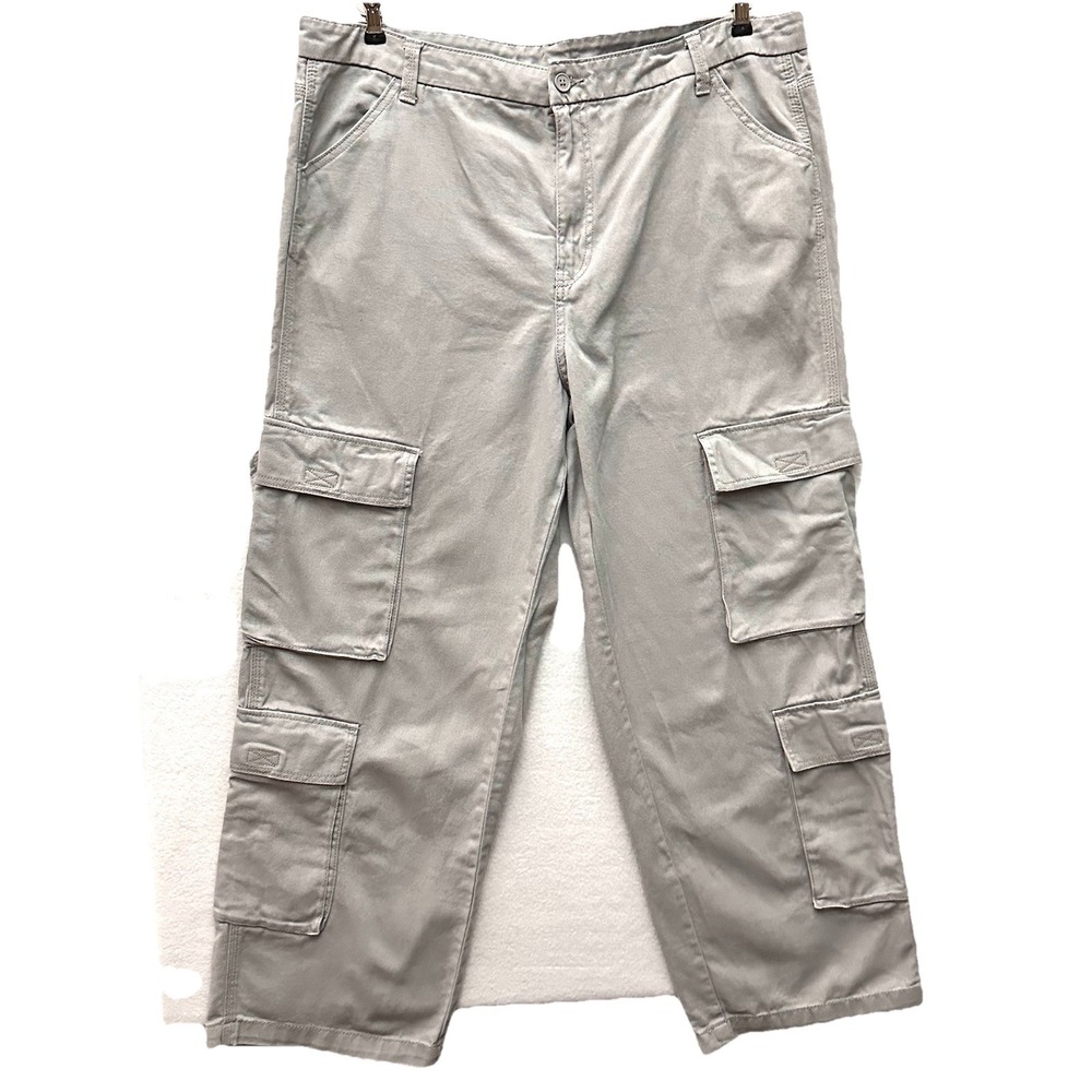 H&M Divided Twill Cargo Pants‎ Women's 18 Wide Leg Light Gray High Waist Pockets